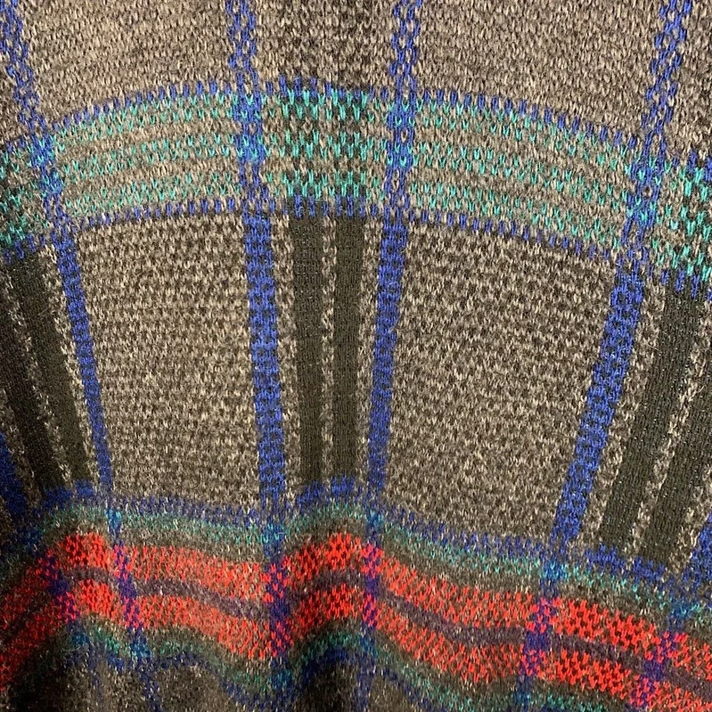 Vintage Jantzen Plaid Knit Sweater Mens Large Gray Multicolor 90s Grunge Slouchy